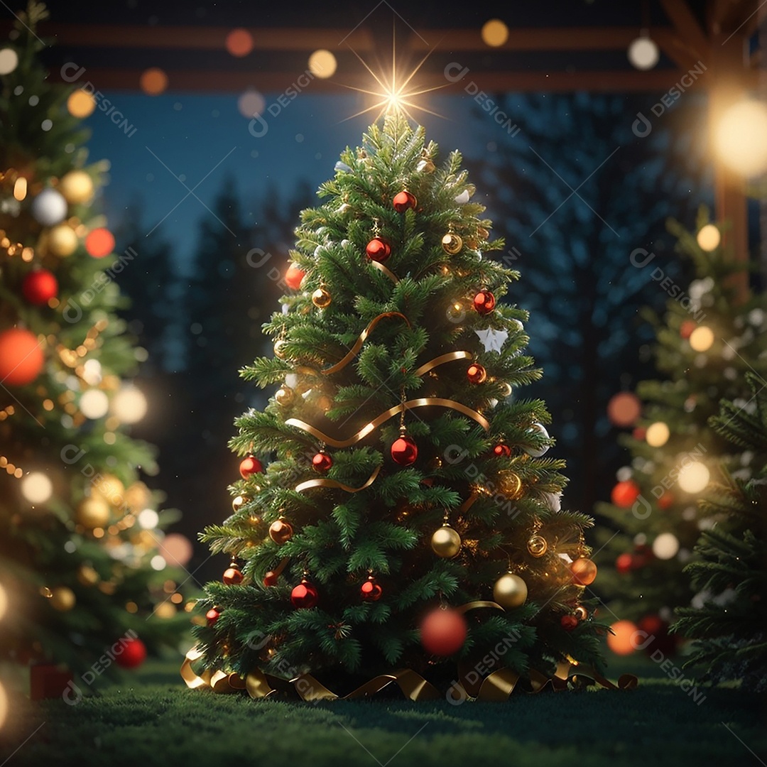 Árvore de natal com fundo estrela