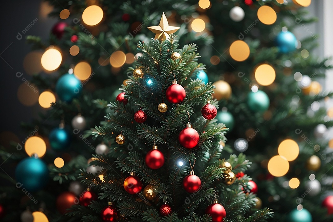 Árvore de natal com fundo estrela