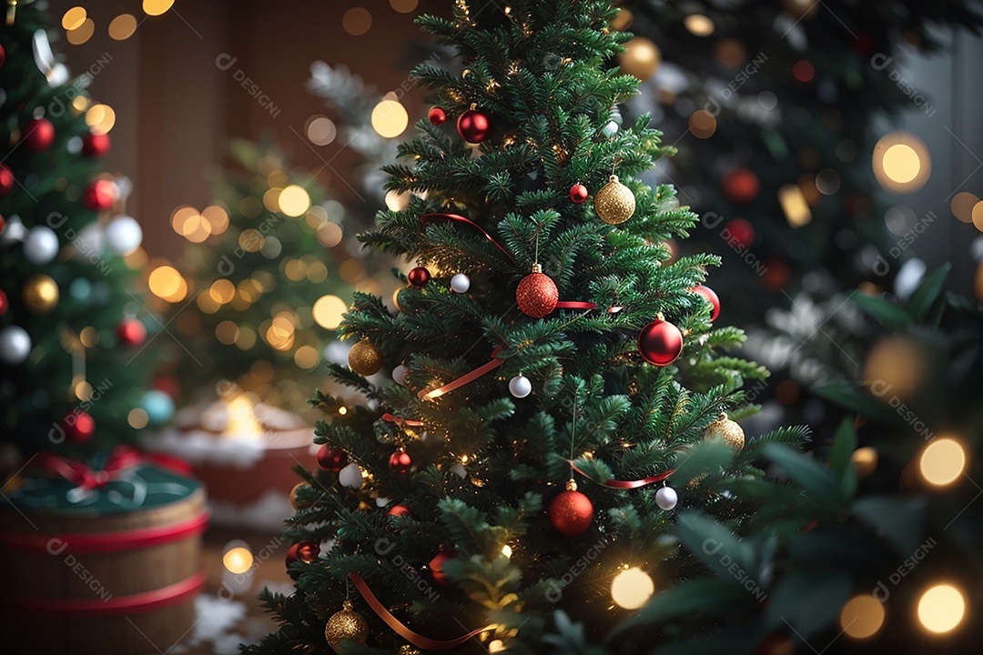 Árvore de natal com fundo estrela