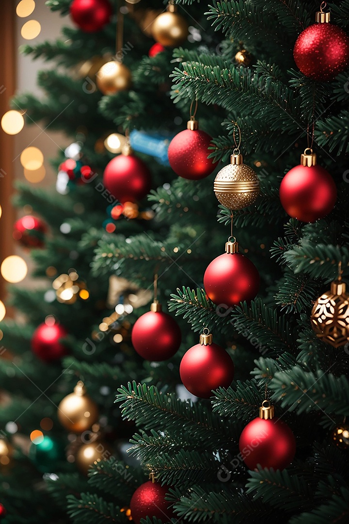 Focar árvore de natal com fundo estrela