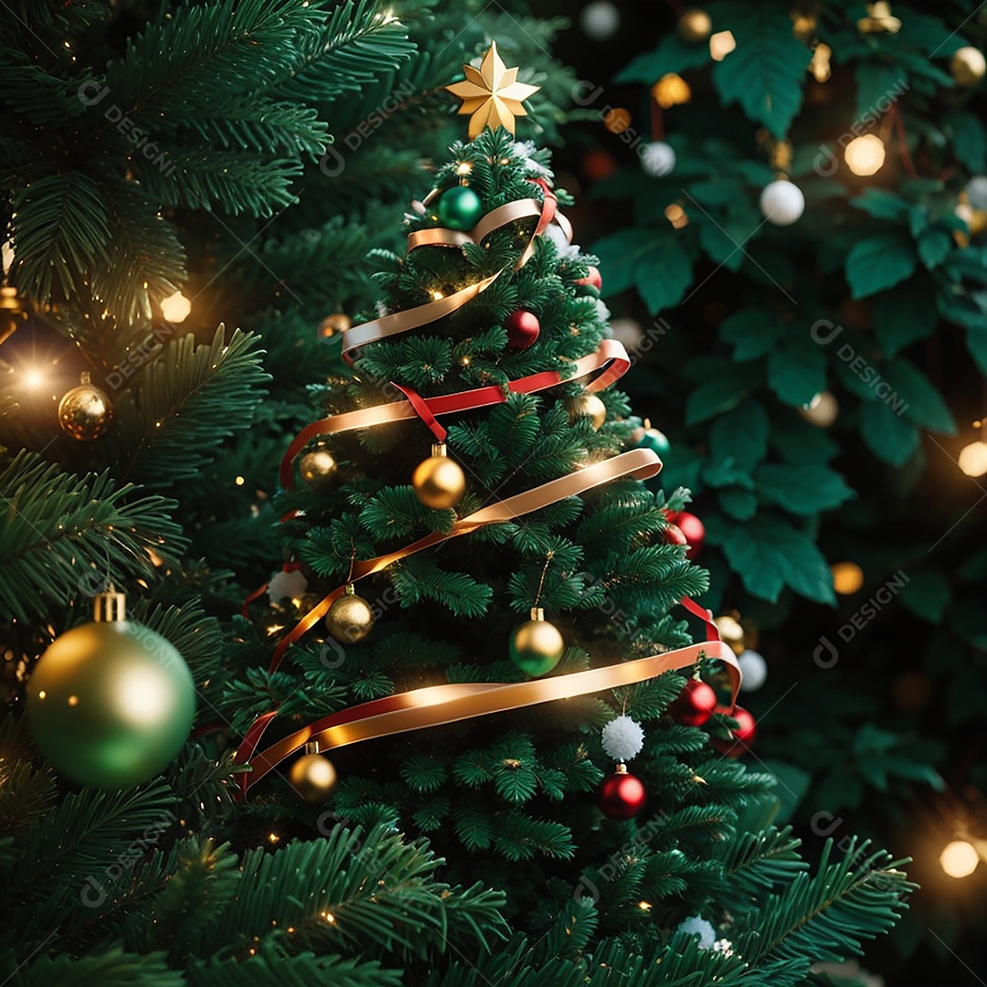 Árvore de natal com fundo estrela