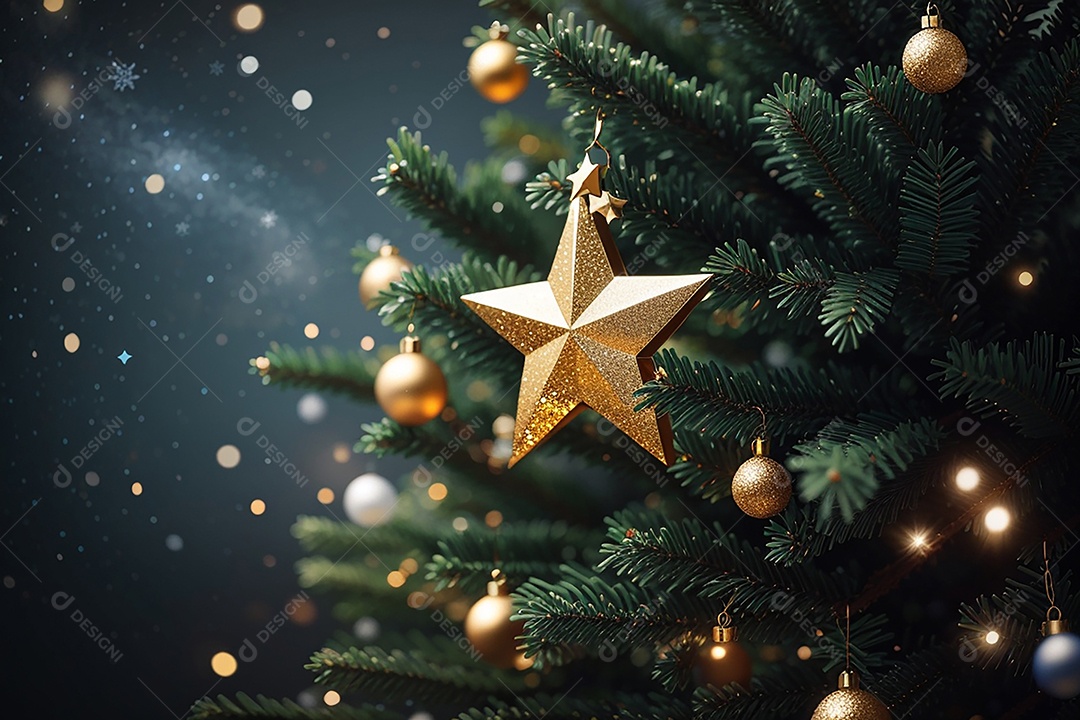 Árvore de natal com fundo estrela