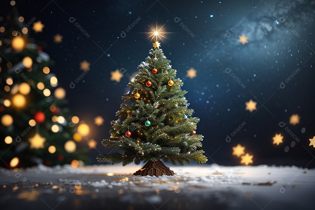 Árvore de natal com fundo estrela