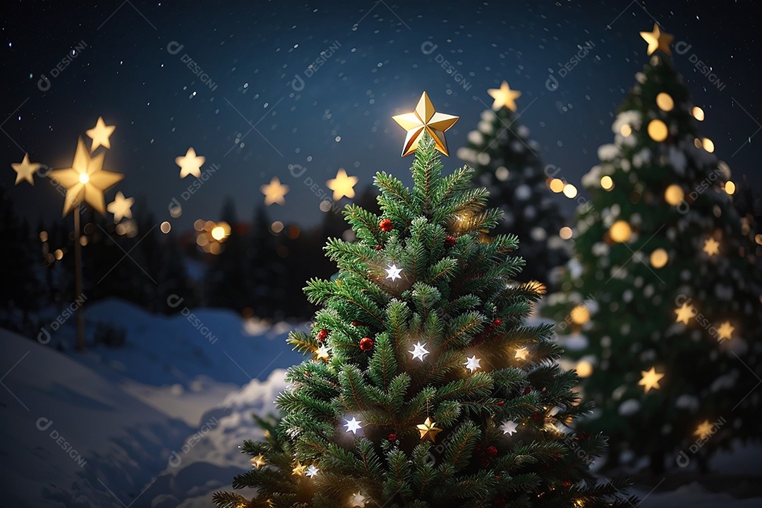 Árvore de natal com fundo estrela