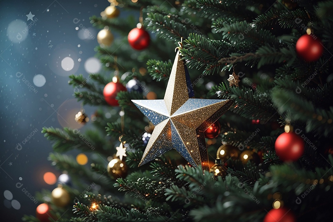 Árvore de natal com fundo estrela