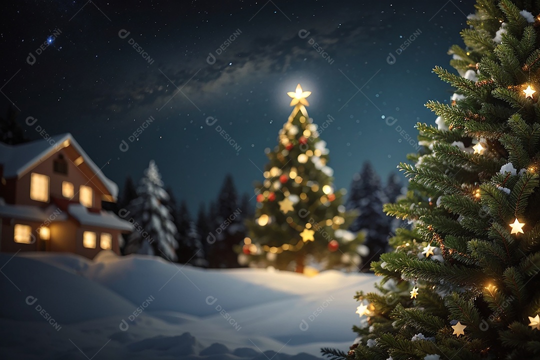 Árvore de natal com fundo estrela