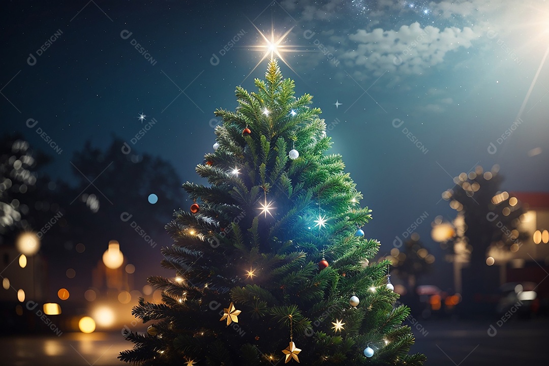 Árvore de natal com fundo estrela