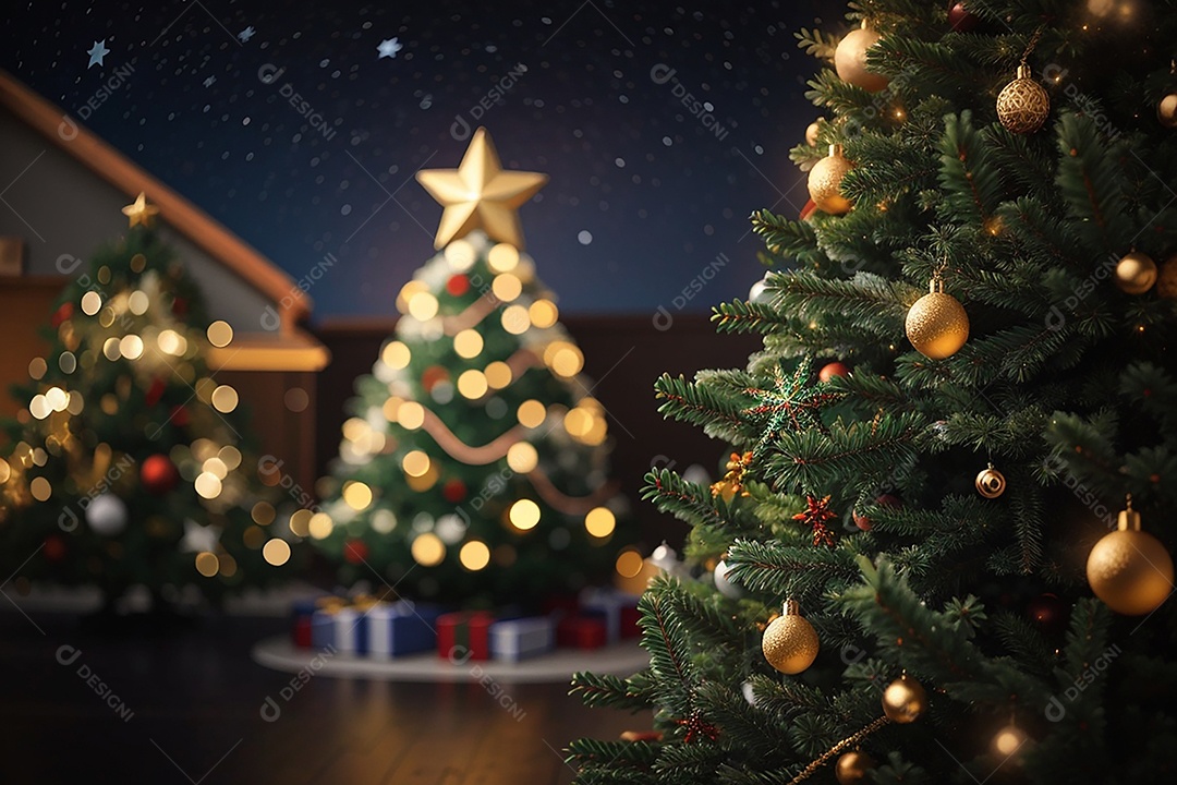 Árvore de natal com fundo estrela