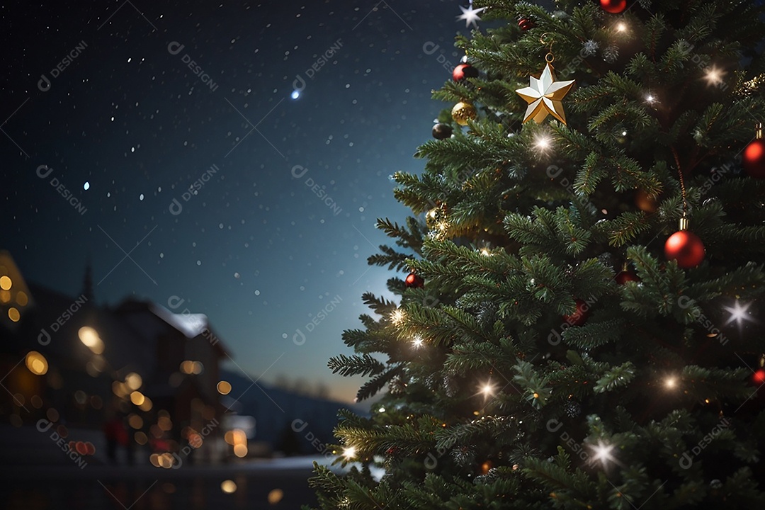 Árvore de natal com fundo estrela