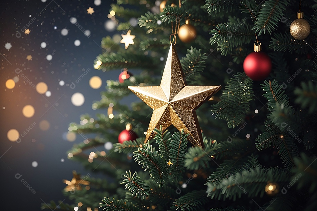 Árvore de natal com fundo estrela