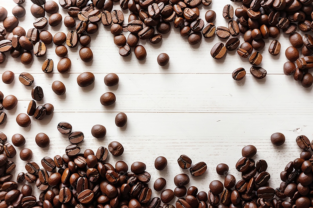 Vista superior fundo de mesa de madeira de grãos de café