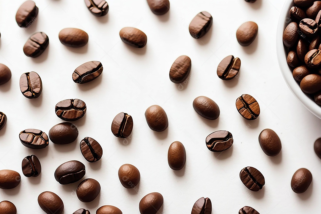 Vista superior fundo de mesa de madeira de grãos de café