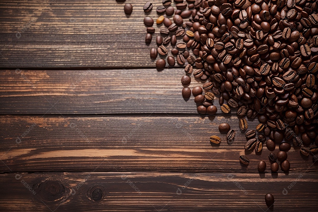 Vista superior fundo de mesa de madeira de grãos de café