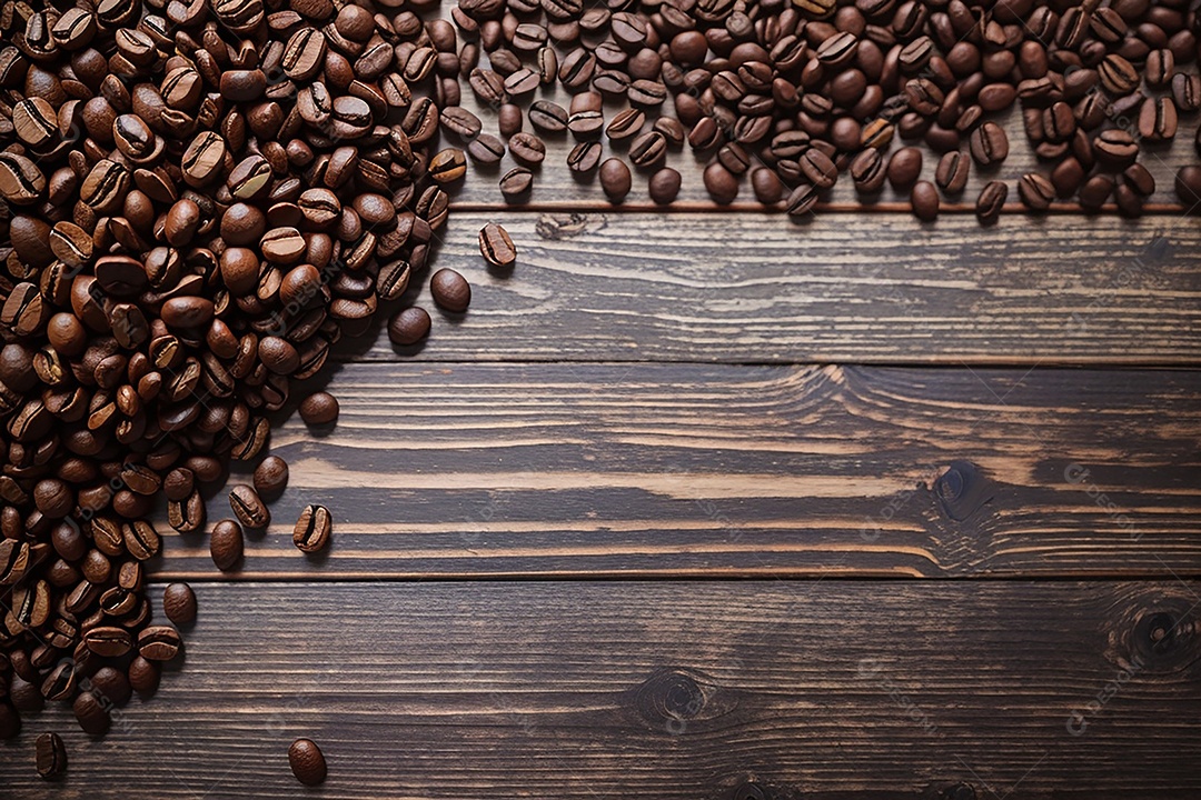 Vista superior fundo de mesa de madeira de grãos de café