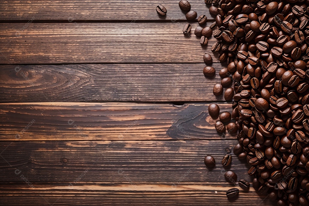 Top view wooden coffee bean table background
