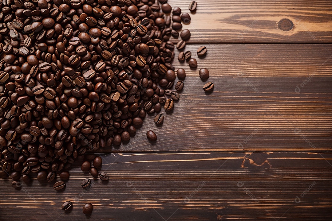 Vista superior fundo de mesa de madeira de grãos de café