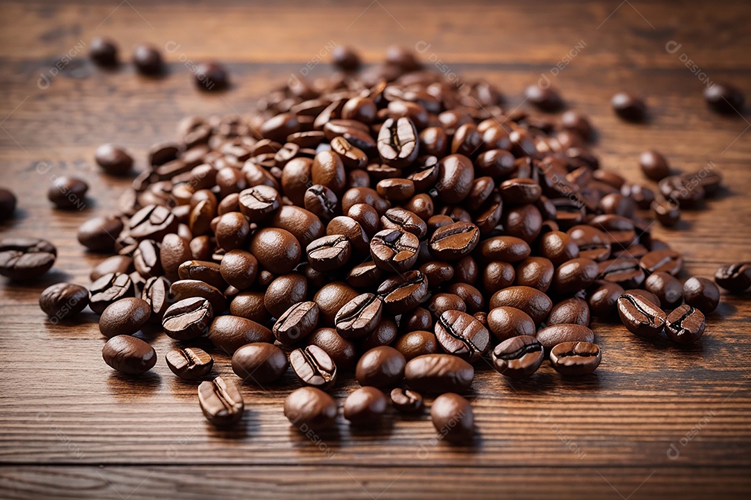Vista superior fundo de mesa de madeira de grãos de café