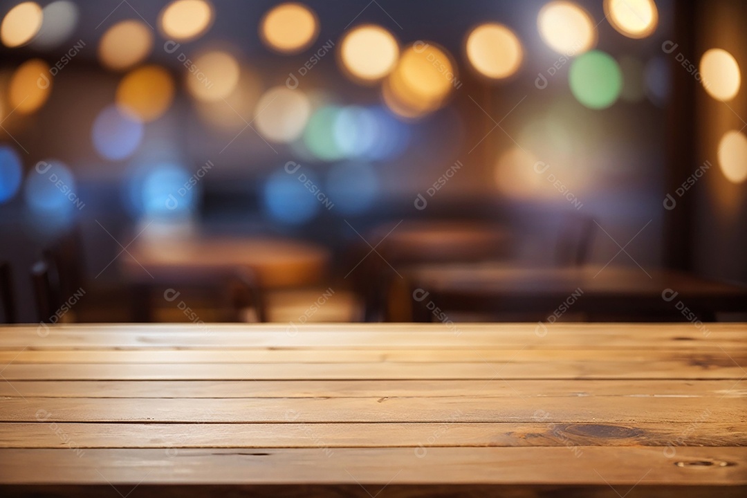 Mesa de madeira vazia fundo claro desfocado