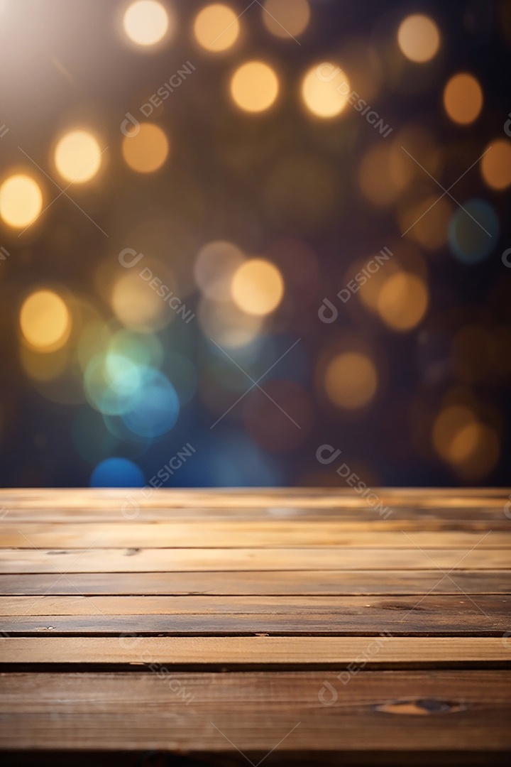 Mesa de madeira vazia fundo claro desfocado