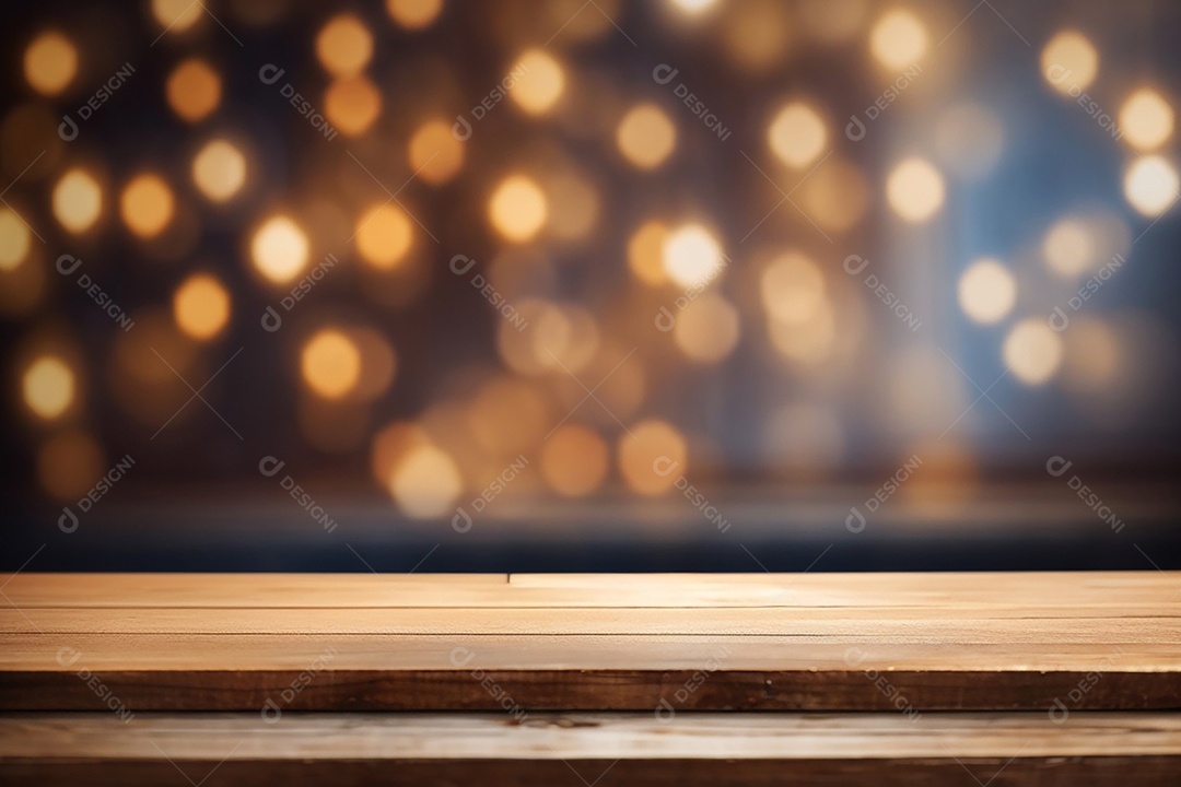 Mesa de madeira vazia fundo claro desfocado