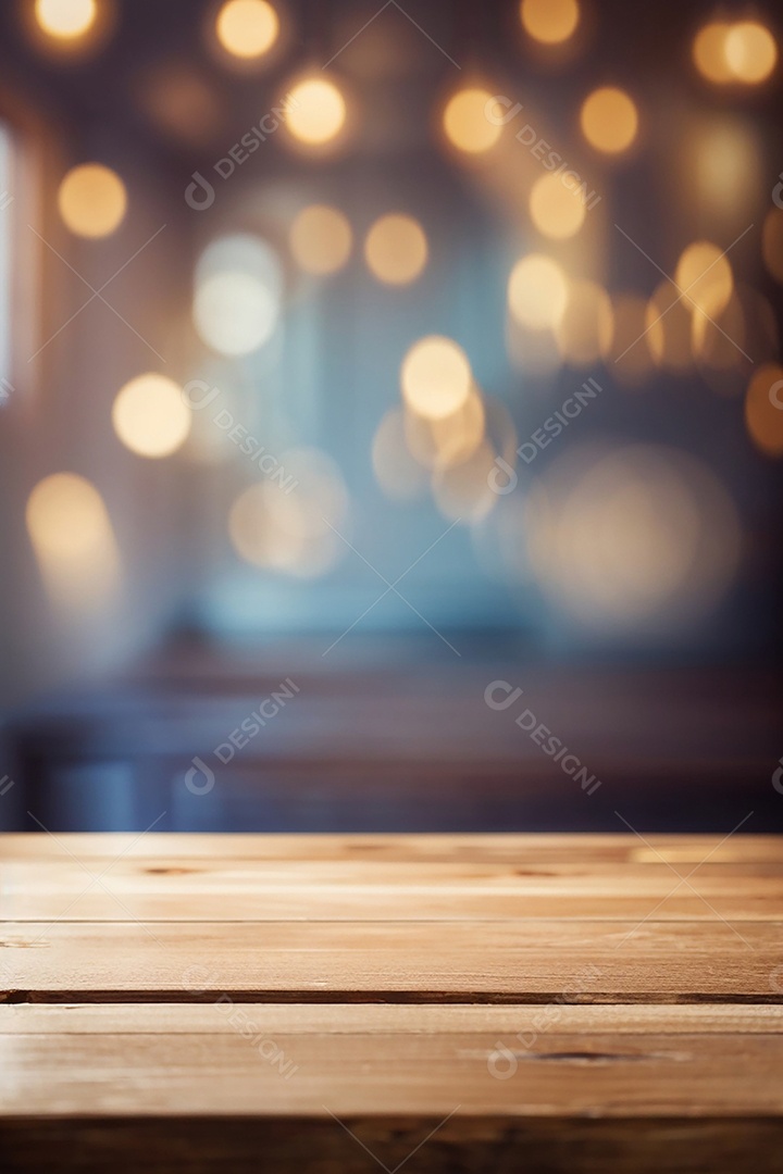 Mesa de madeira vazia fundo claro desfocado