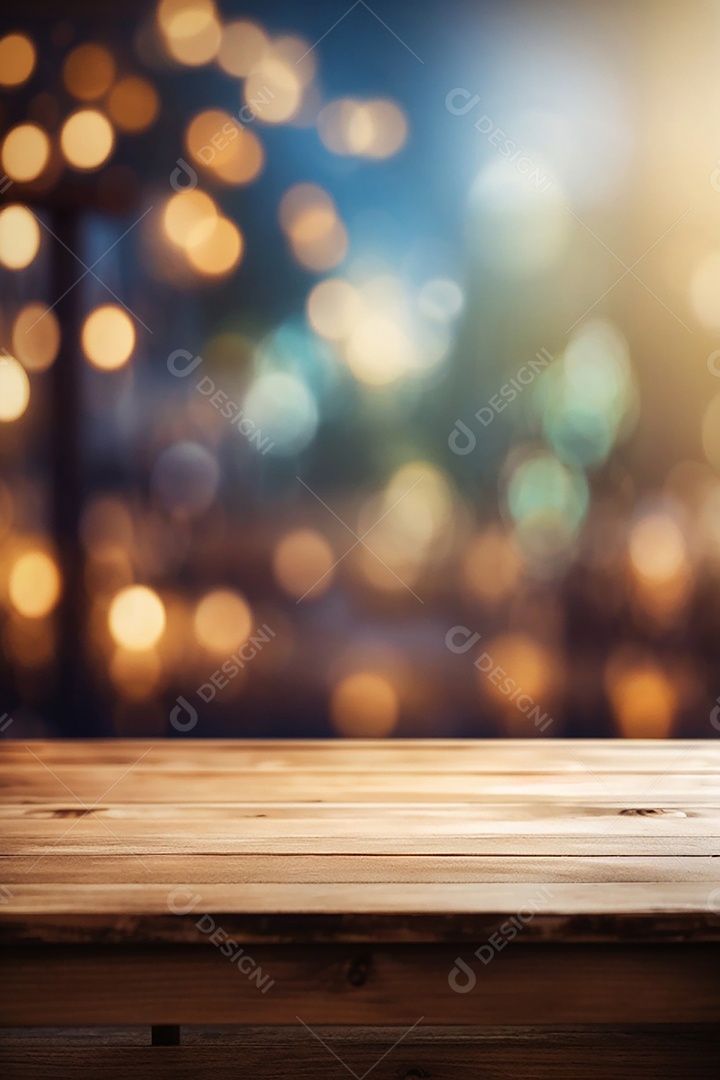 Mesa de madeira vazia fundo claro desfocado