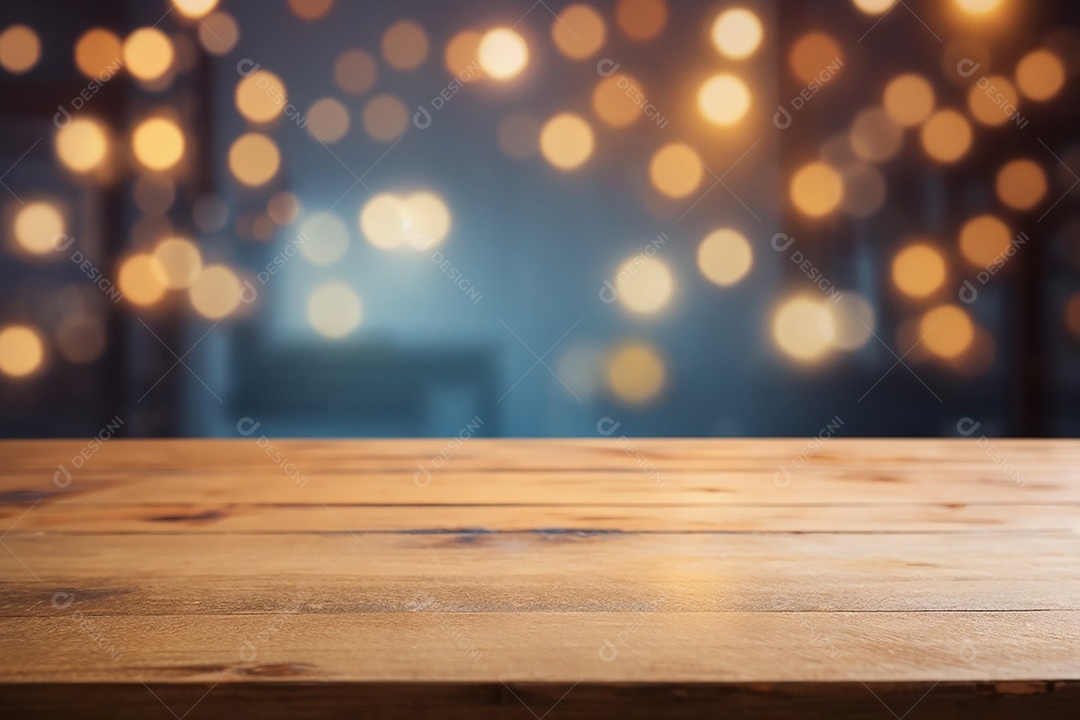Mesa de madeira vazia fundo claro desfocado
