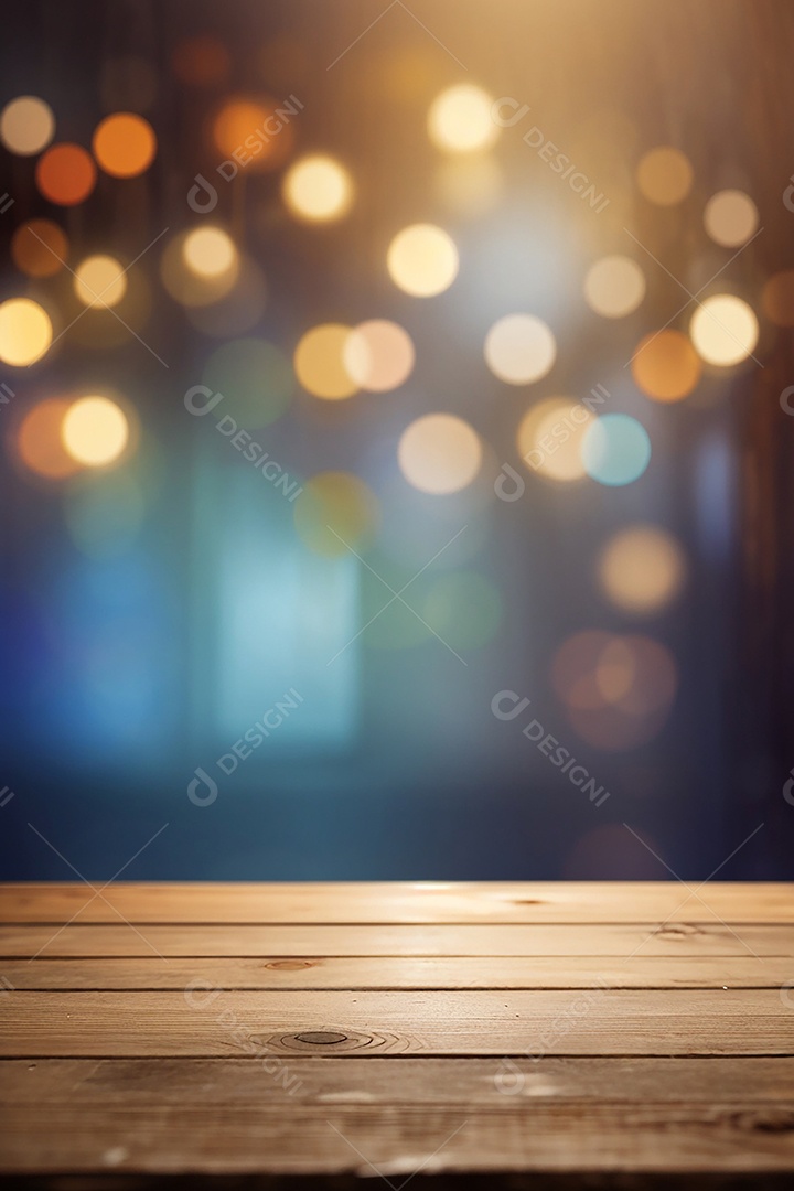 Mesa de madeira vazia fundo claro desfocado