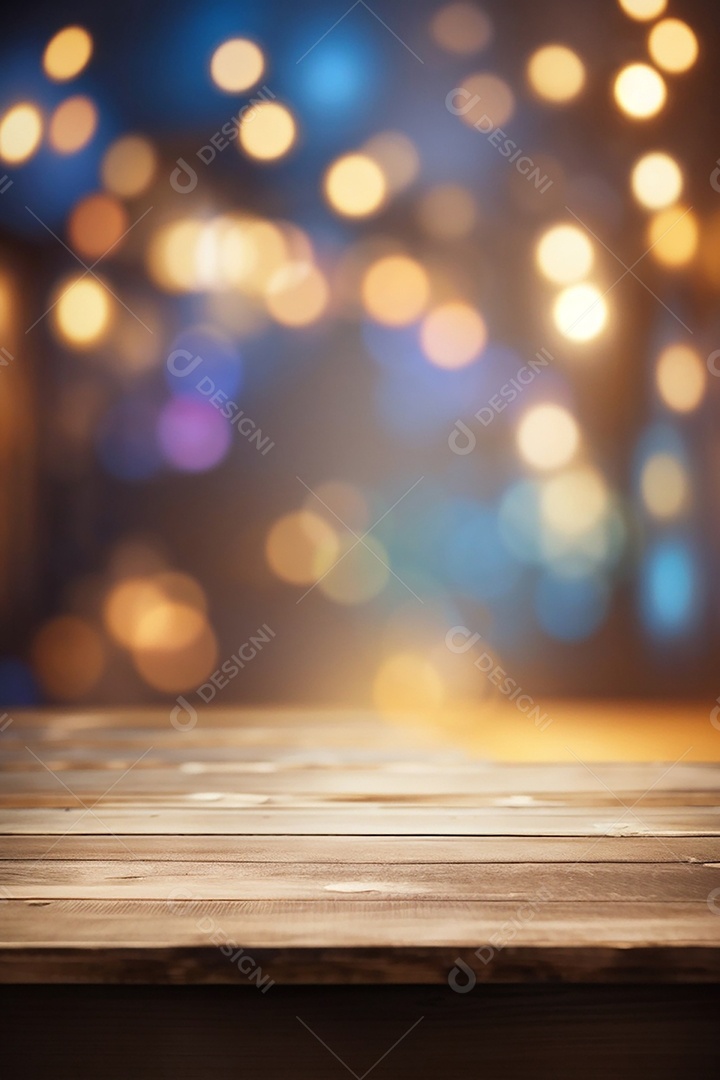 Mesa de madeira vazia fundo claro desfocado