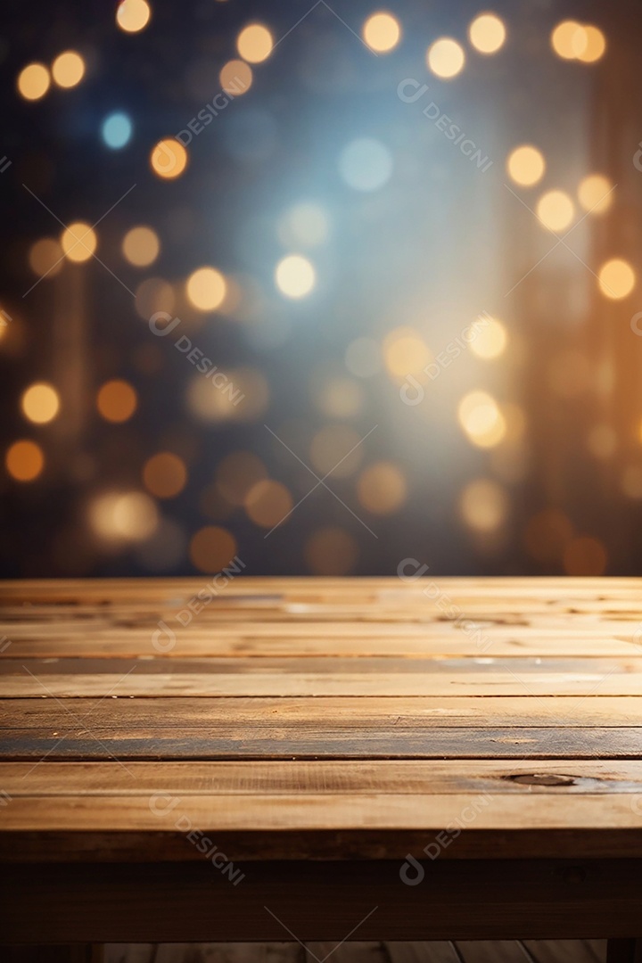 Mesa de madeira vazia fundo claro desfocado