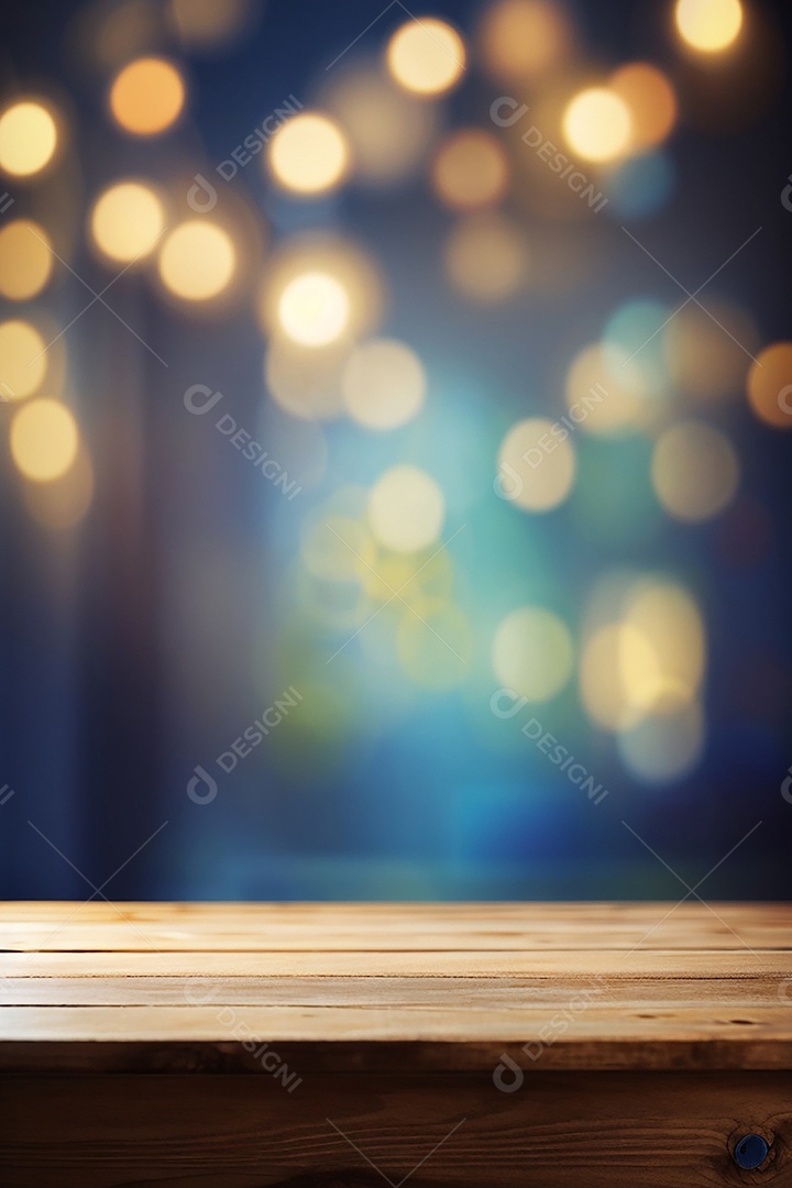 Mesa de madeira vazia fundo claro desfocado