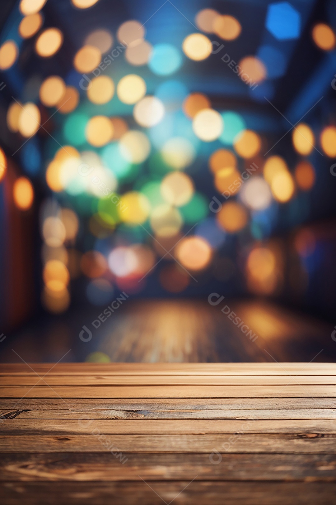 Mesa de madeira vazia fundo claro desfocado