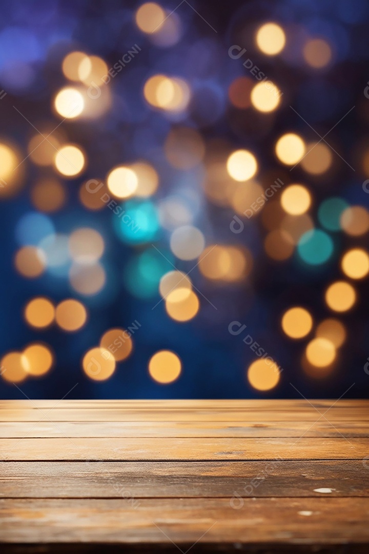 Mesa de madeira vazia fundo claro desfocado