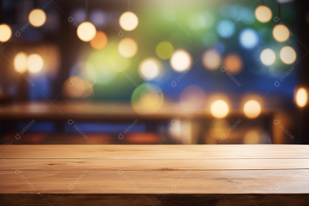 Mesa de madeira vazia fundo claro desfocado