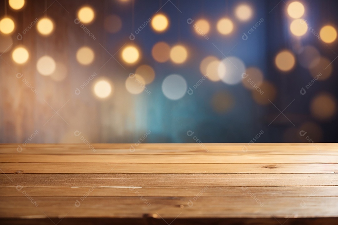 Mesa de madeira vazia fundo claro desfocado