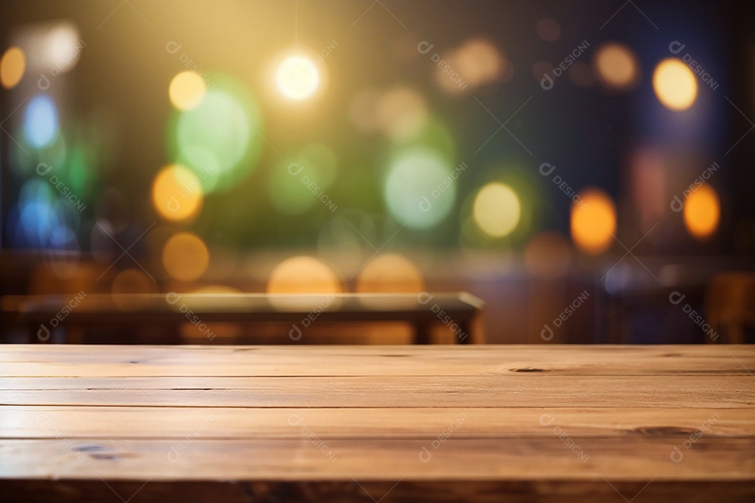 Mesa de madeira vazia fundo claro desfocado