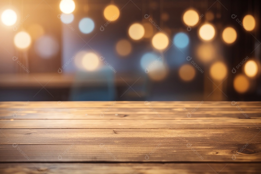 Mesa de madeira vazia fundo claro desfocado