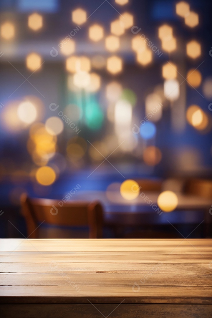 Mesa de madeira vazia fundo claro desfocado