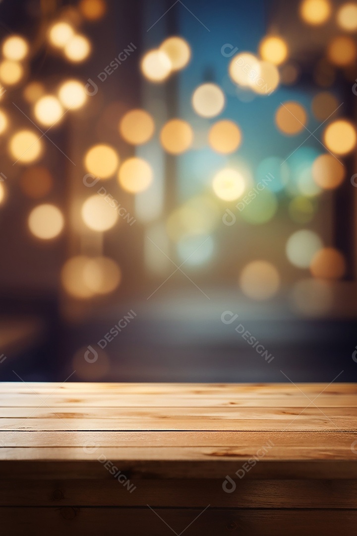 Mesa de madeira vazia fundo claro desfocado