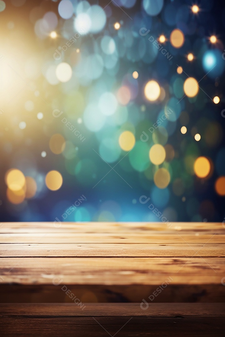 Mesa de madeira vazia fundo claro desfocado