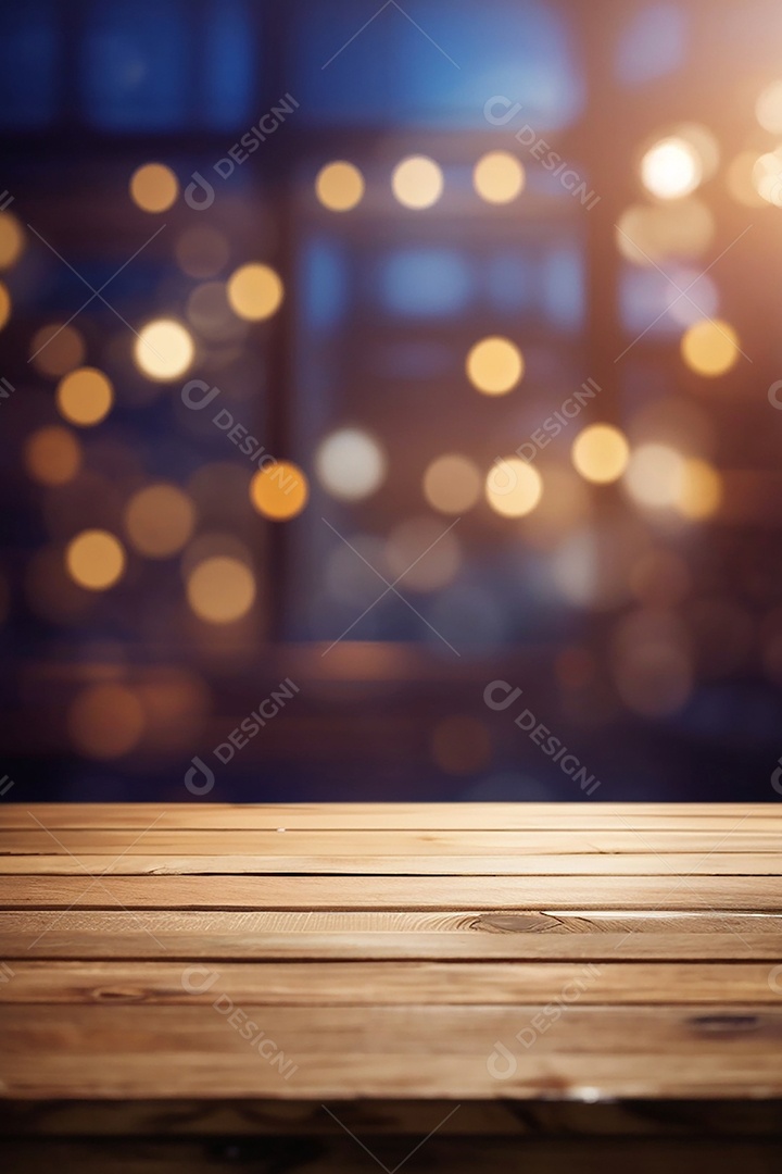 Mesa de madeira vazia fundo claro desfocado