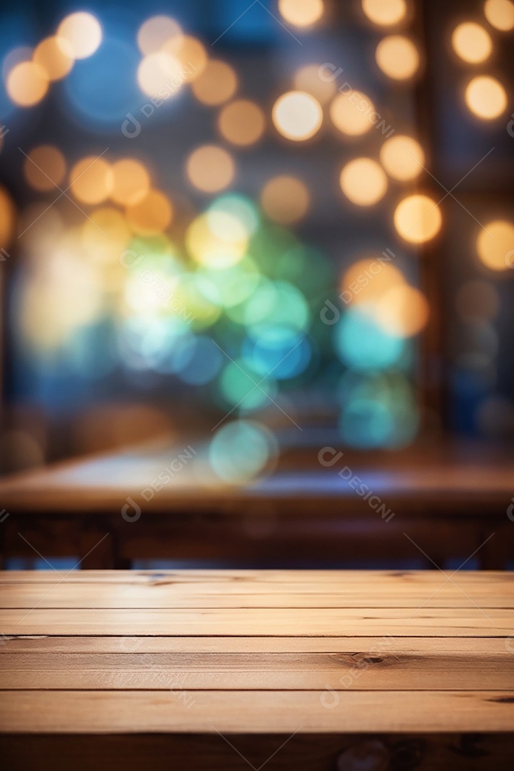 Mesa de madeira vazia fundo claro desfocado