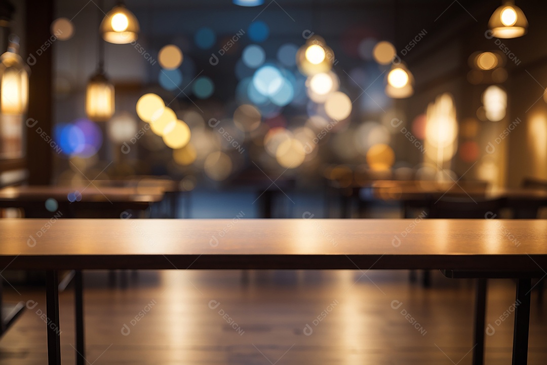 Mesa de madeira vazia fundo claro desfocado