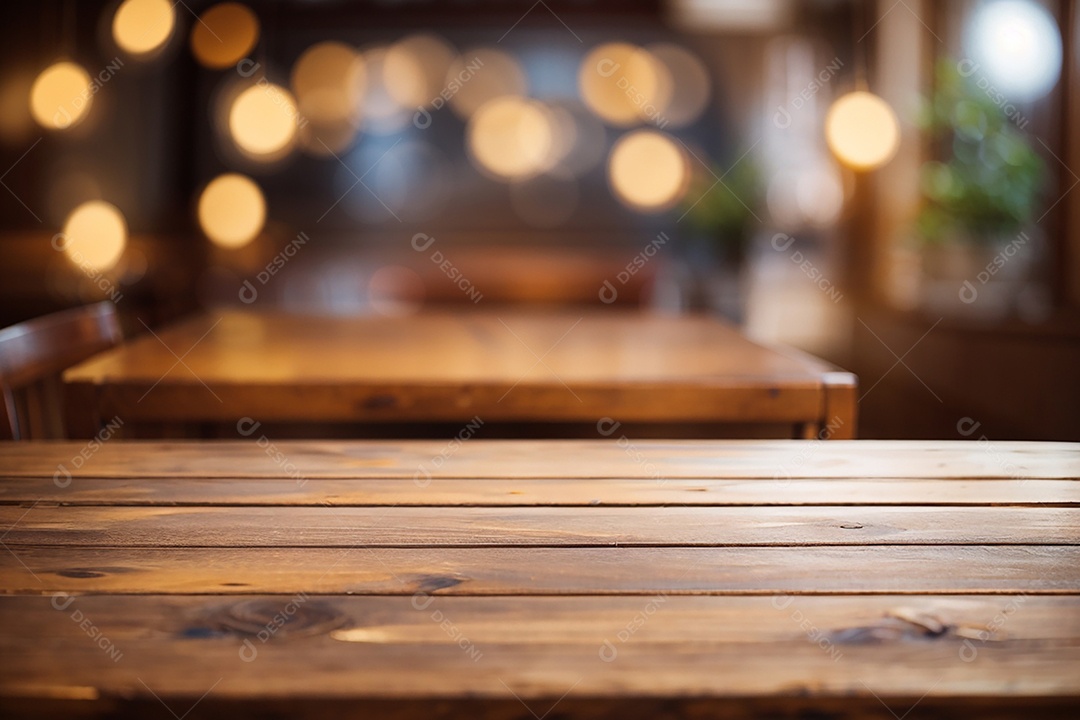 Mesa de madeira vazia fundo claro desfocado