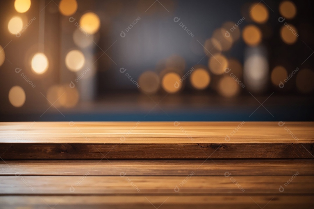 Mesa de madeira vazia fundo claro desfocado