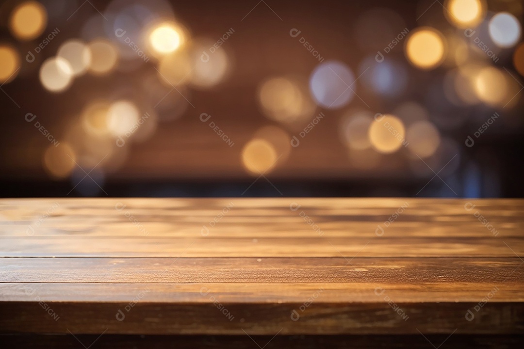 Mesa de madeira vazia fundo claro desfocado