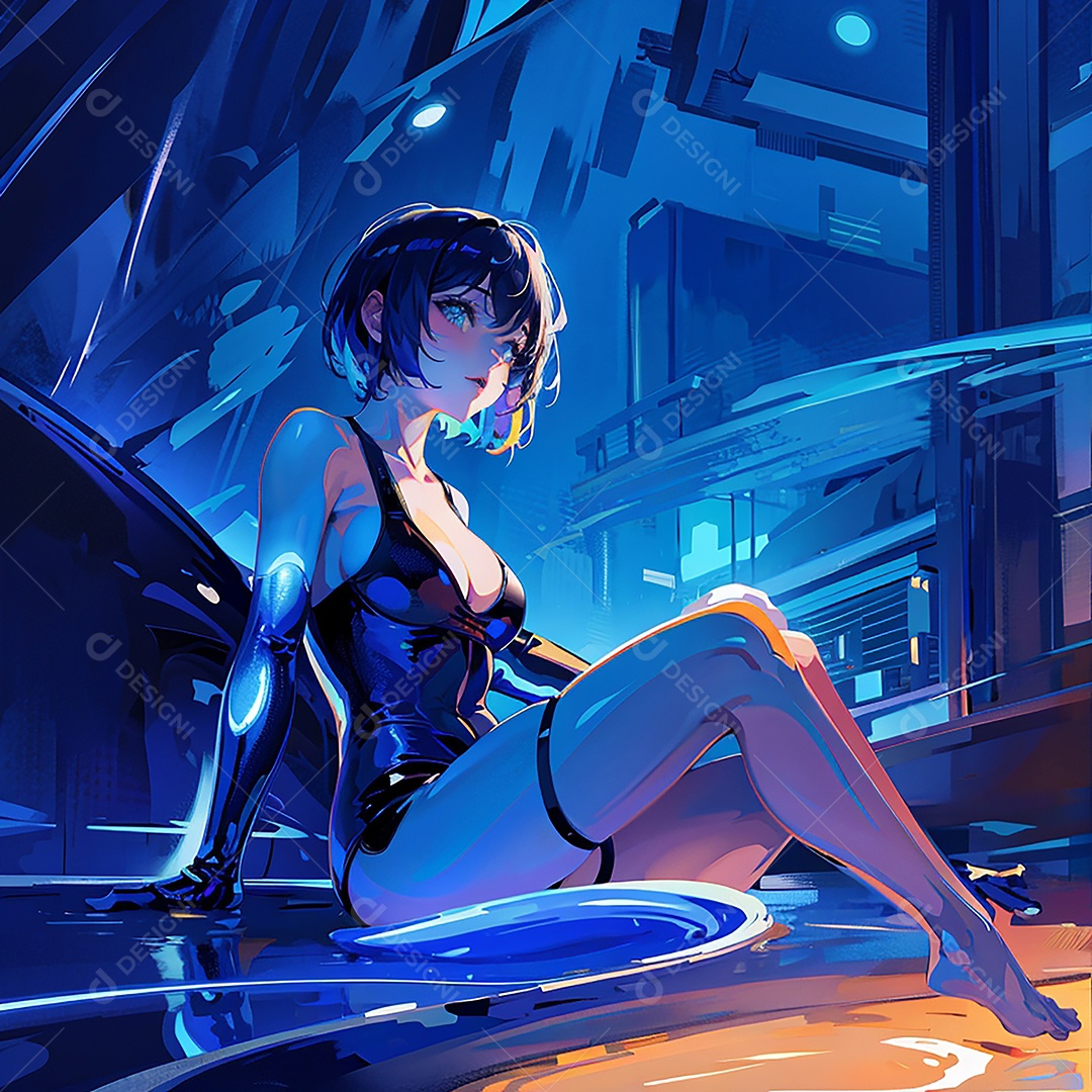 Anime pastel Sonho Cyberpunk menina adulto modelo cabelo curto olho
