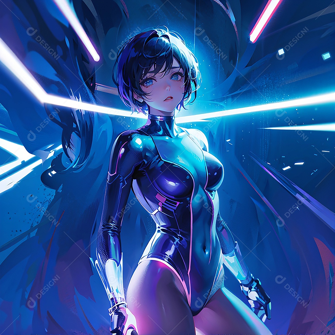 Anime pastel Sonho Cyberpunk menina adulto modelo cabelo curto olho