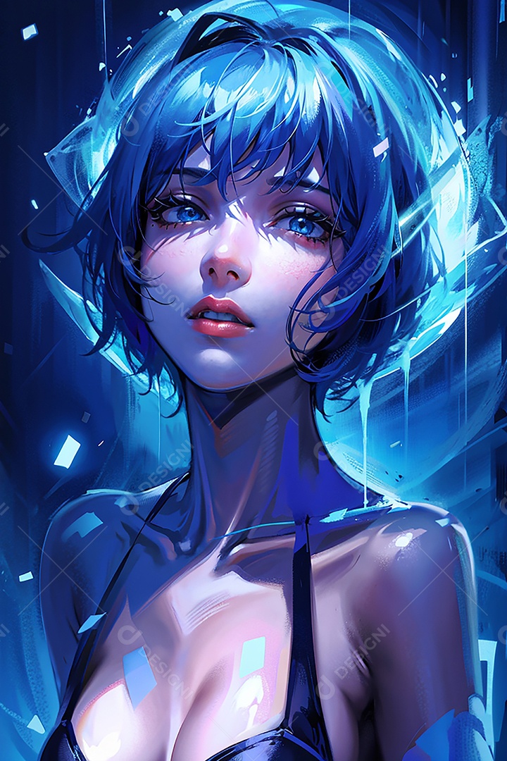 Anime pastel Sonho Cyberpunk menina adulto modelo cabelo curto olho