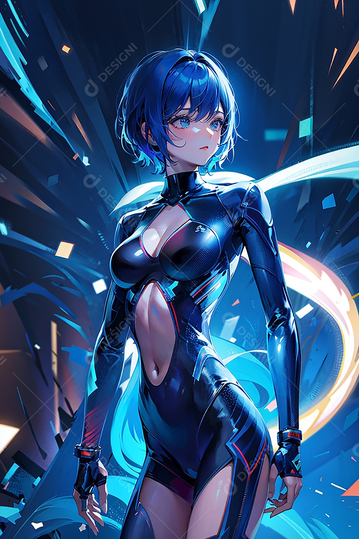 Anime pastel Sonho Cyberpunk menina adulto modelo cabelo curto olho